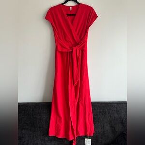 NWT HALARA Red Wrap Maxi Dress with Tie Waist Medium